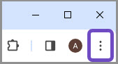 Section of Chrome toolbar with Customize and control Google Chrome button circled. 