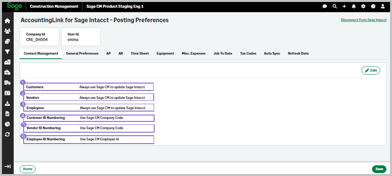 The Contact Management tab configuration details.