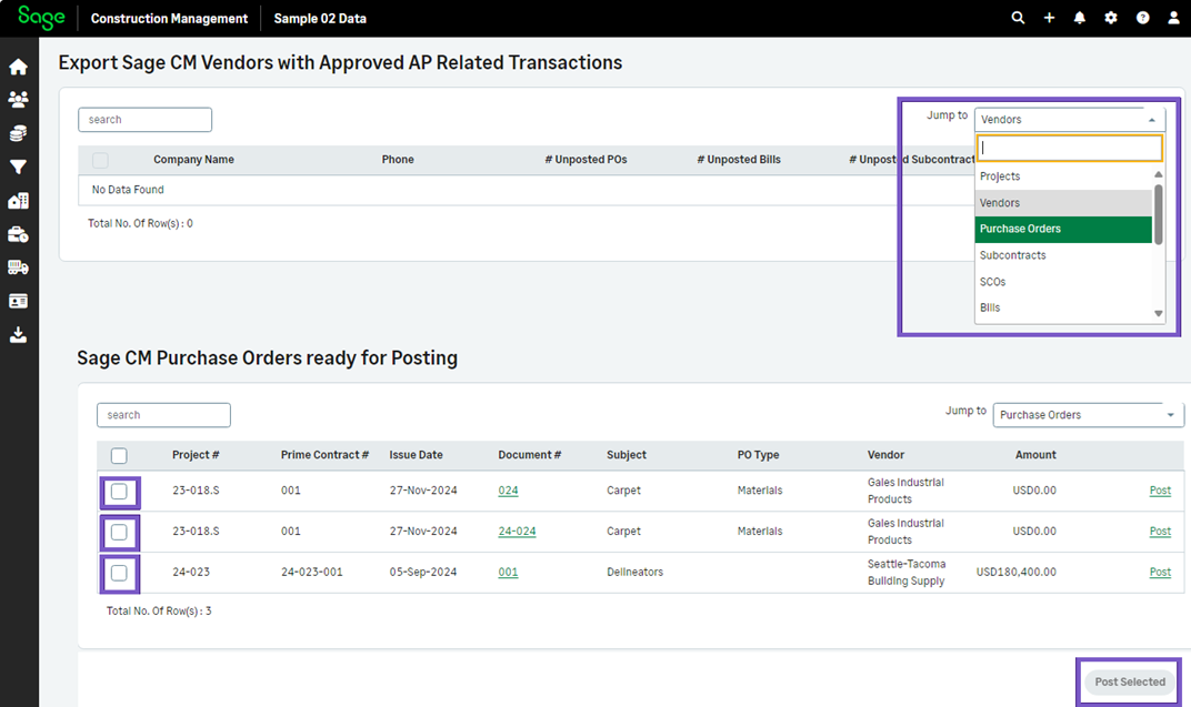 An example of exporting Sage CM vendors.