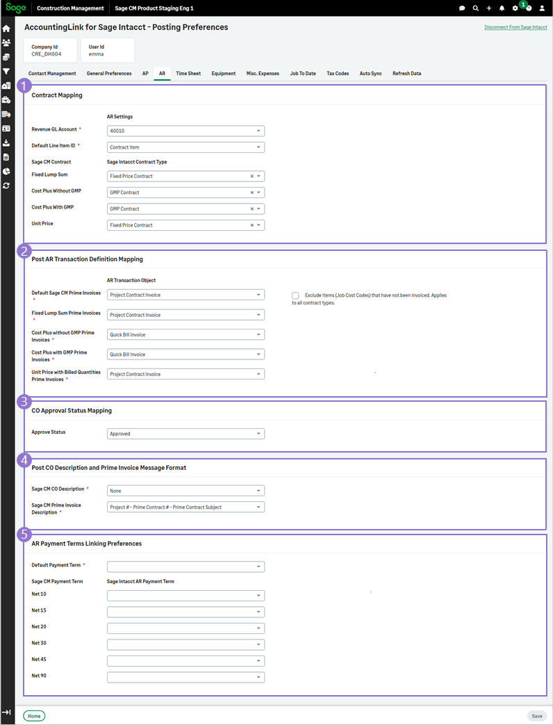 The AR tab with five sections of options, which can be selected for additional information.