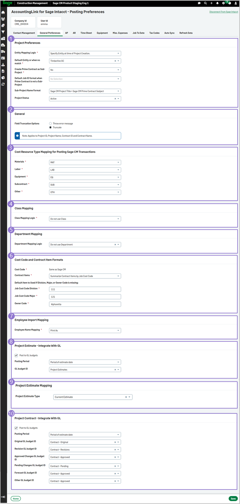 The posting preferences in the General Preferences tab - Select each image area to view setup details