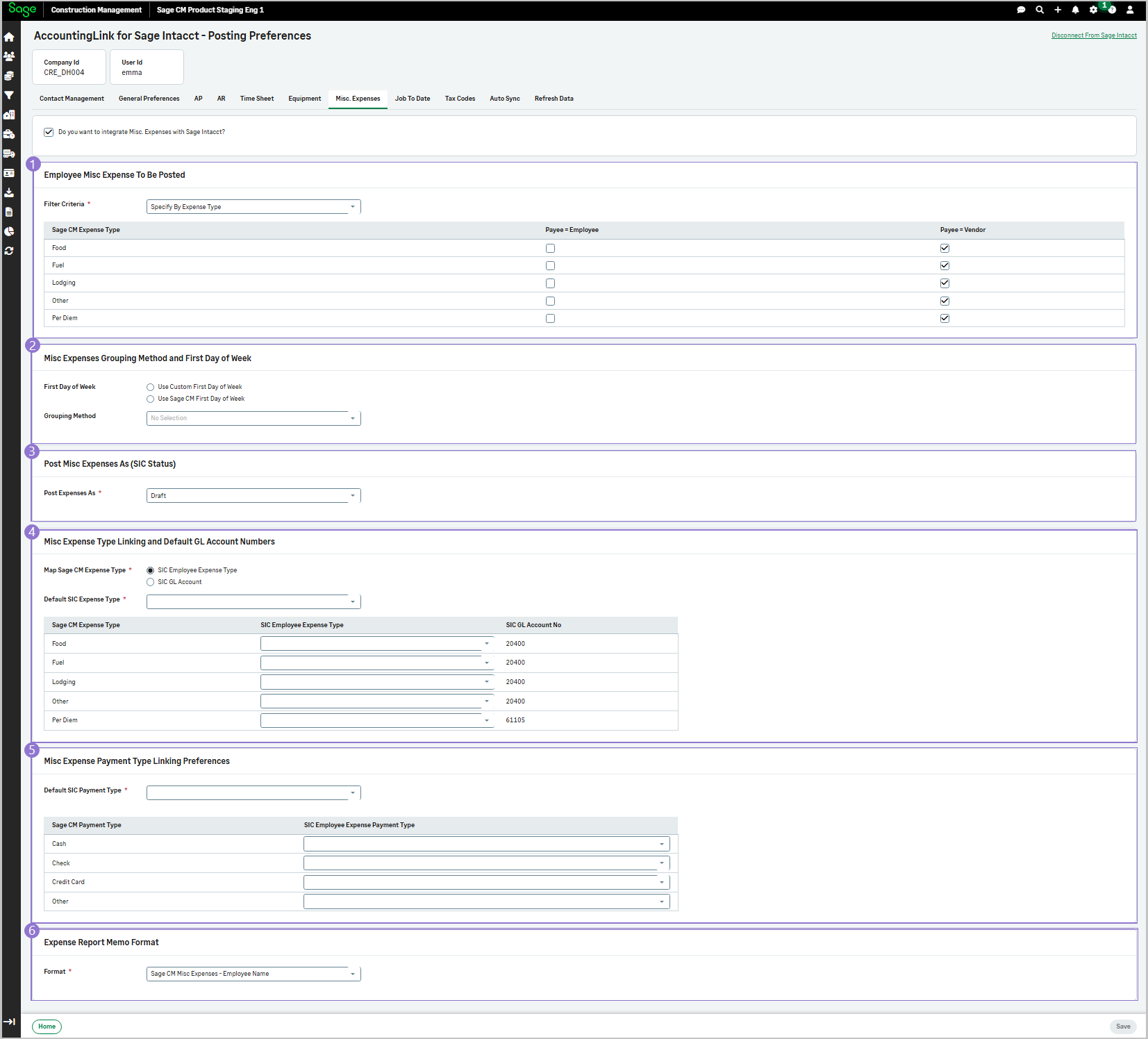 The Miscellaneous Expenses tab with six sections of options, which can be selected for additional information.
