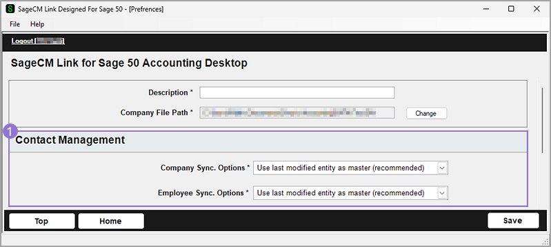 The Contact Management sync preferences.
