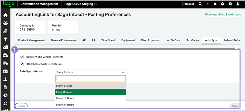 The auto sync options.