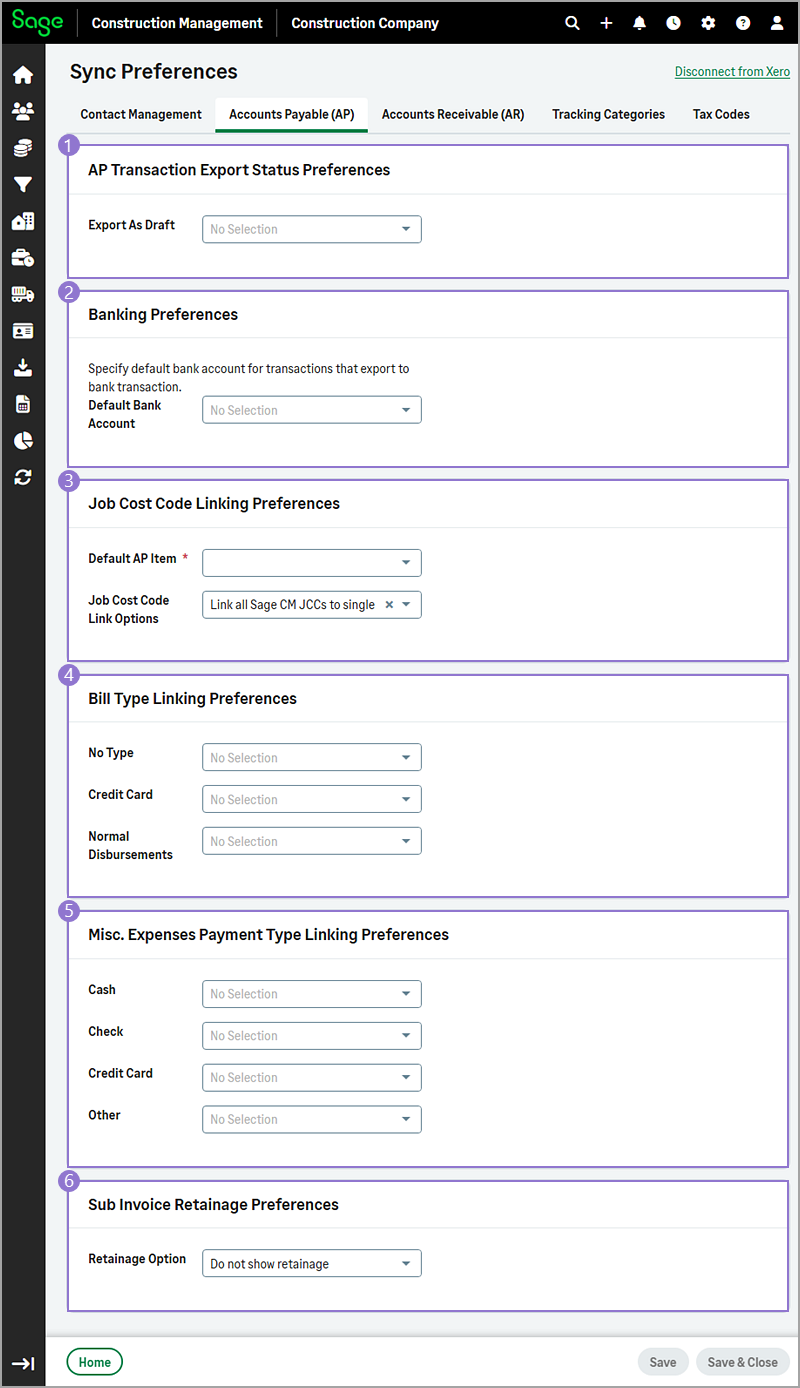 The Accounts Payable sync preferences.