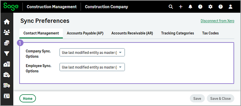 The Contact Management sync preferences.