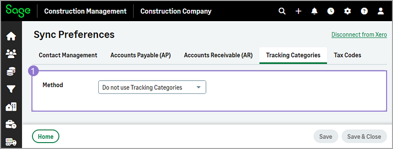 The Tracking Categories sync preferences.