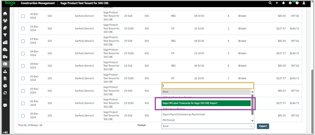 Export Labor Timecards.