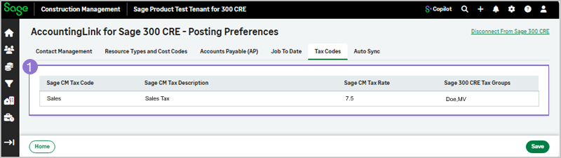 The posting preferences for tax codes.