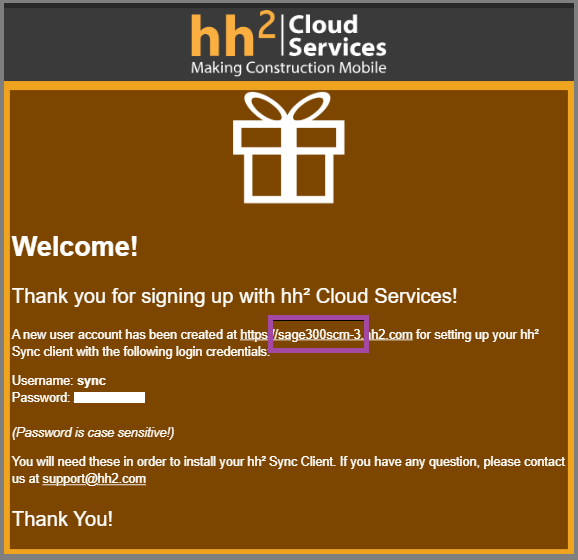 The hhe2 setup screen including the hh2 account details.