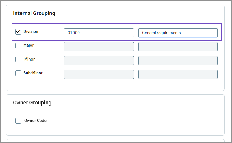 Apply global changes window. The  Division checkbox is selected, and the new division number and description is entered in the fields next to it.