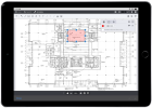 Architectural drawing shown in document viewer. A section has been highlighted using the app's markup tools. 