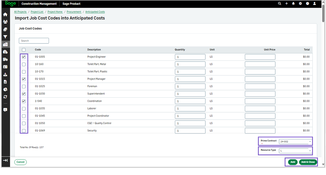 The new column with the difference between the cost budget and the sum of the CTD + Comm. + Ant.