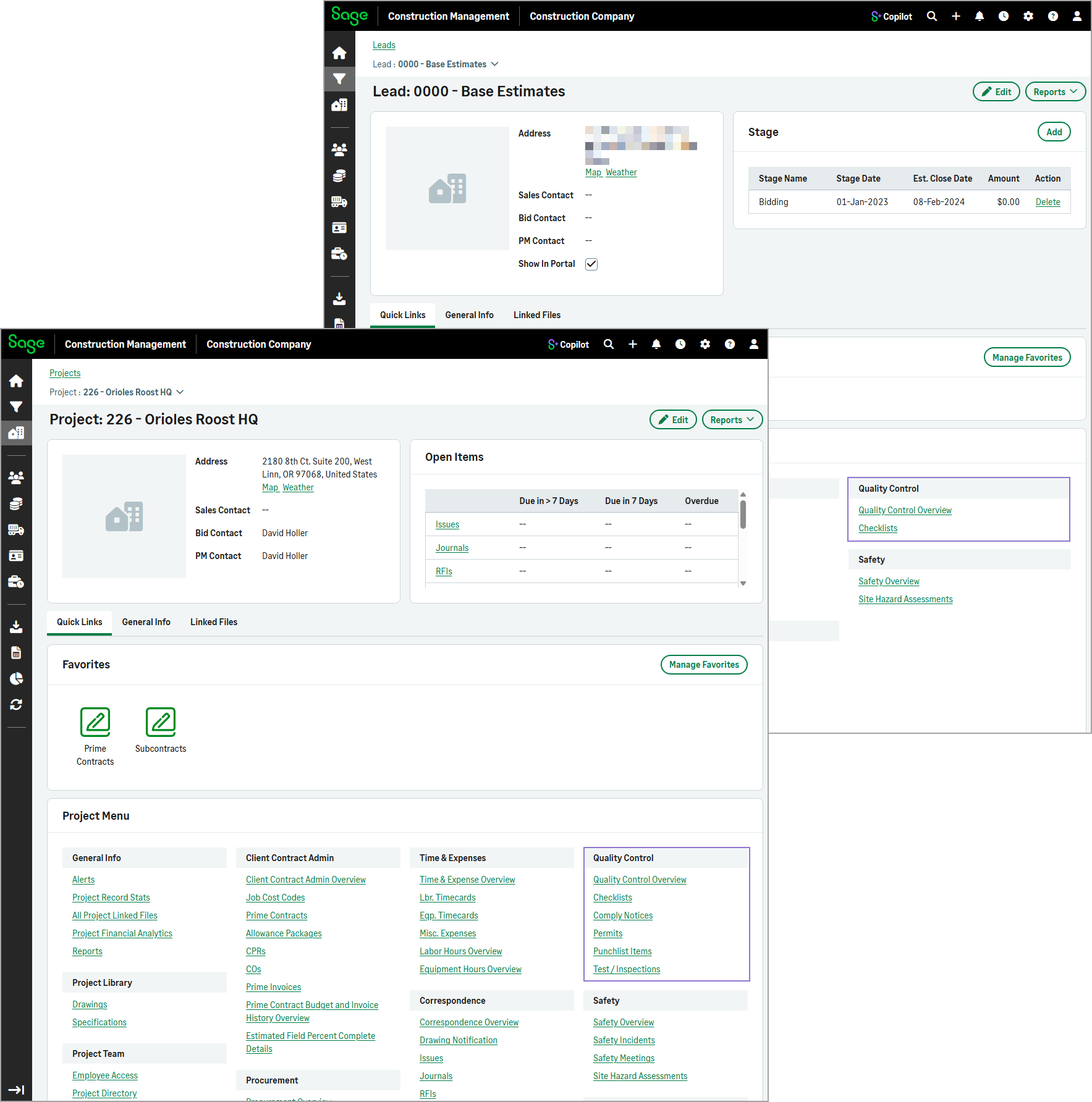 The new Quality Control section on the lead and project home pages.