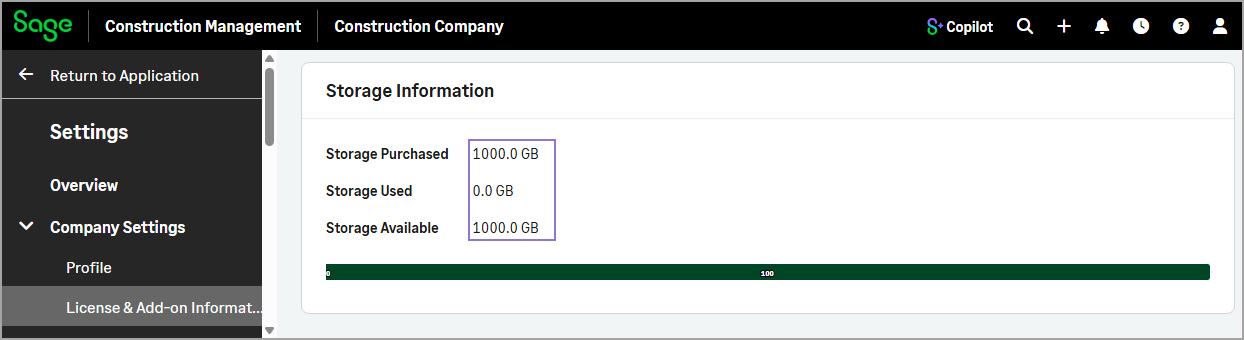 Storage Information in Settings displays storage usage values in GB.