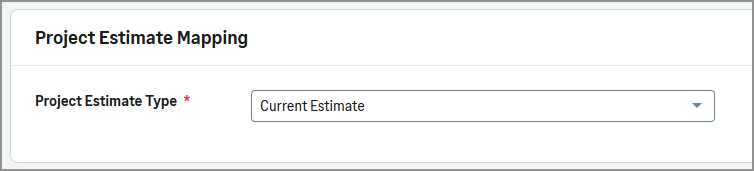 Project estimate mapping section on the Resources and dimensions tab. This section includes the Project estimate type field. 