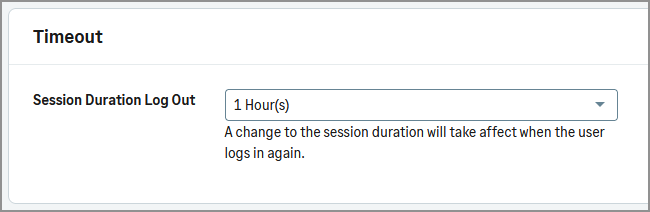 Timeout settings with the Session duration log out field.