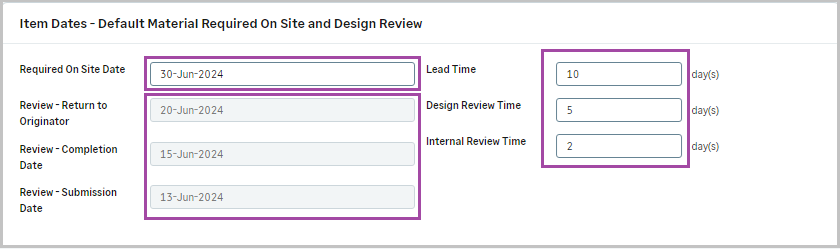 Enter the required number of days for each review cycle and the correct review dates will automatically display.