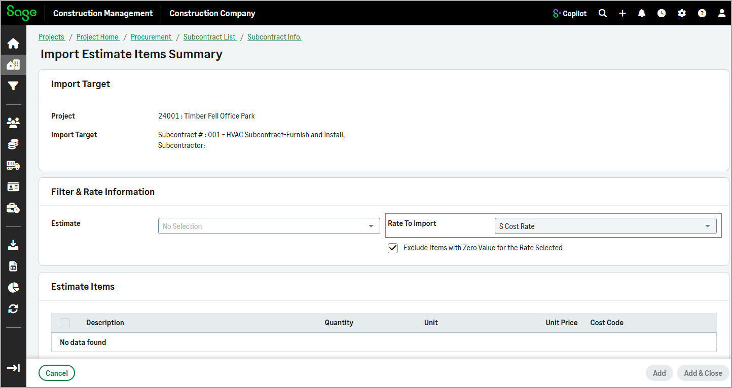 The Rate To Import read-only field that defaults to the S Cost Rate.