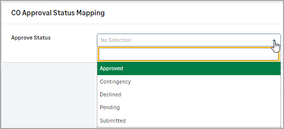 CO Approval Status menu with Approved menu option highlighted.