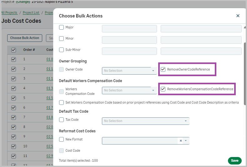 The checkbox to remove code reference.