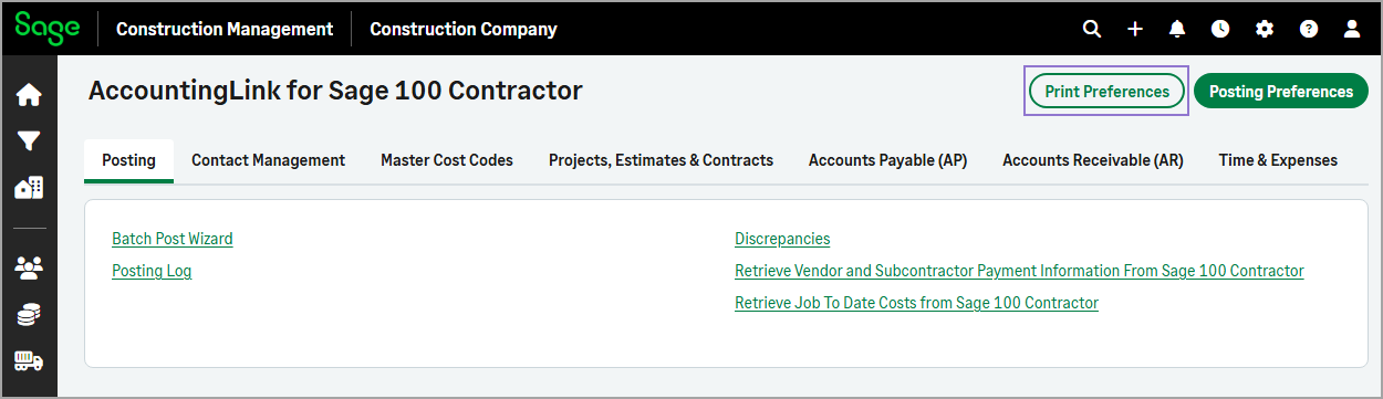 The Print Preferences option is displayed at the top of the Home page.