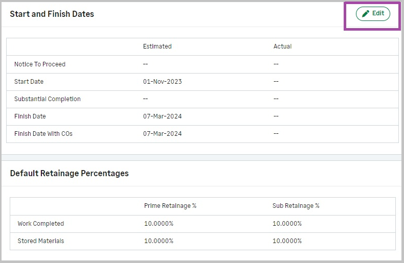 Edit contract admninstration information.